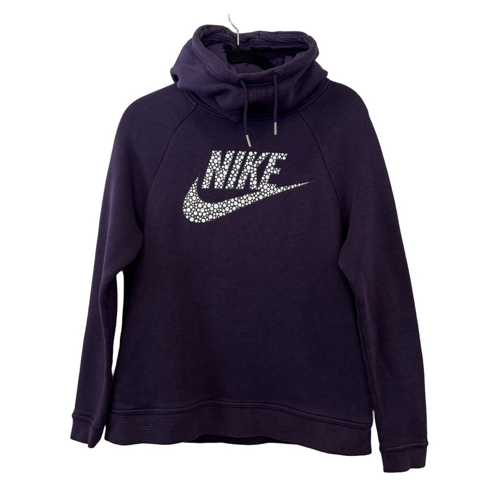 Nike Rally funnel neck hoodie purple with front Nike text and swoosh size M